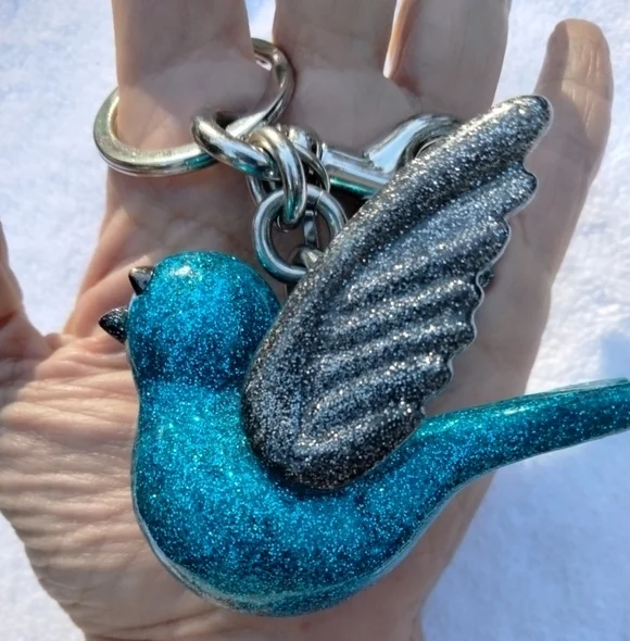 Very Rare Coach Teal Bird Glitter Resin Bag Charm Style #21395 - Picture 3 of 10